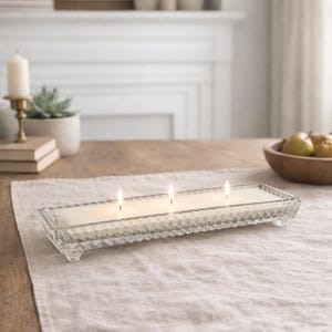 Vintage Crystal Trough Candle — Hand-Poured Soy, 3 Wick | Elegant Table Centerpiece