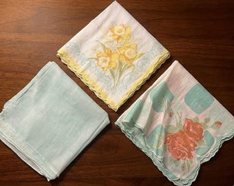 Vintage Handkerchief Set of 3 | Japanese Silk & Floral Cotton Hankies