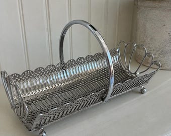 Vintage Silver Tone Pierced Metal Basket Tray