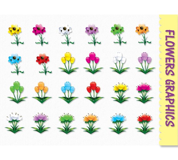 Flowers Clip Art Graphics Flower Clipart Scrapbook Colorful Etsy