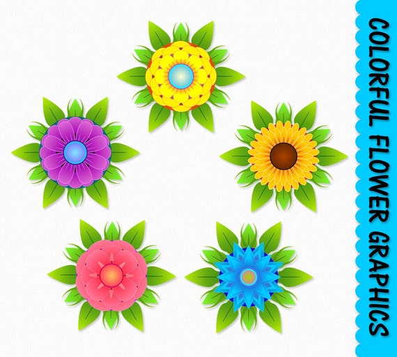 Flowers Clip Art Graphics Flower Clipart Scrapbook Colorful Etsy