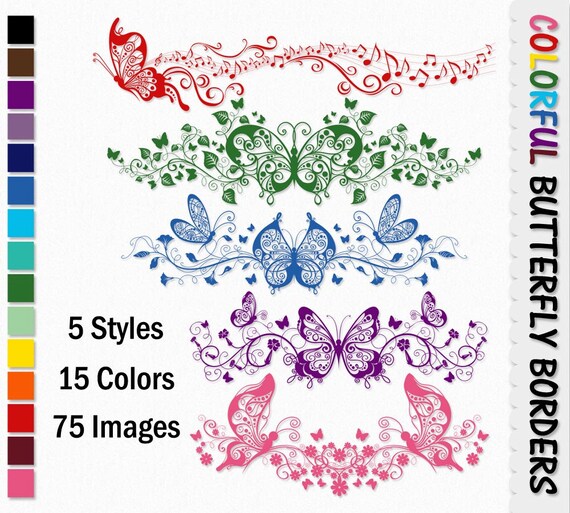 Colorful Decorative Floral Butterfly Borders Clip Art Graphics Etsy