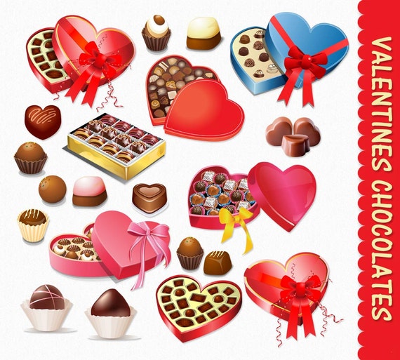 Valentines Chocolates Clip Art Heart Shape Boxes Graphics Etsy