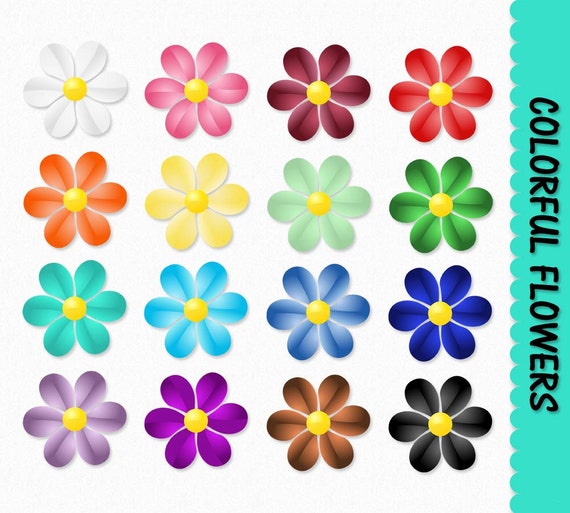 Flowers Clip Art Graphics Flower Clipart Scrapbook Colorful Etsy