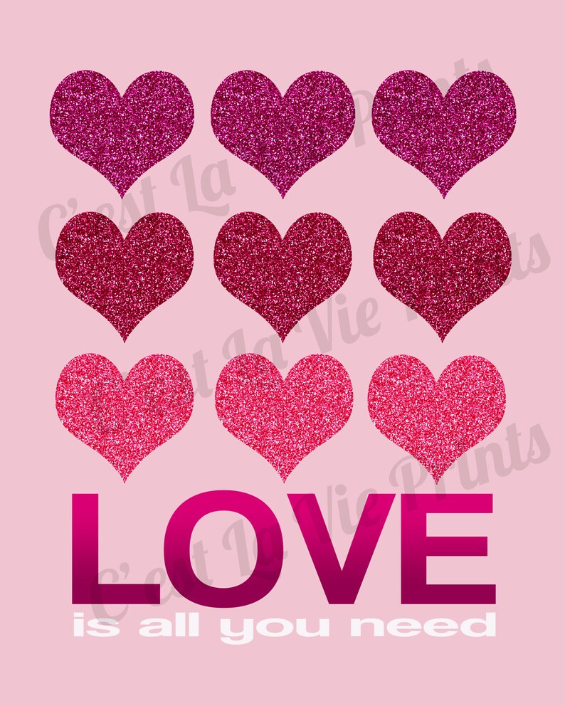 Pink Ombre Love With Glitter Hearts Pink Background Digital Etsy