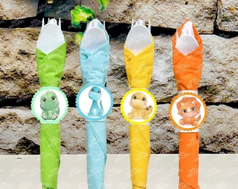 Baby Dinosaur Baby Shower Theme | Dinosaur Party Napkin Wrapped Utensil Kit | Dino Theme Favor | Dino Napkin Favor Hatching Soon VARIETY