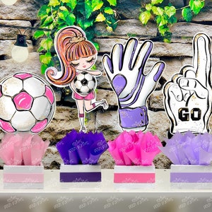 Girl Soccer Red Theme | Soccer Centerpiece | Girl Sports Party | Soccer Table Topper Centerpiece | Pink Girl Soccer Birthday | SET OF 4