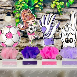 Girl Soccer Red Theme | Soccer Centerpiece | Girl Sports Party | Soccer Table Topper Centerpiece | Pink Girl Soccer Birthday | INDIVIDUAL