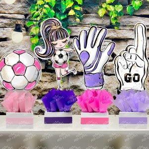 Girl Soccer Black Theme | Soccer Centerpiece | Girl Sports Party | Soccer Table Topper Centerpiece | Pink Girl Soccer Birthday | INDIVIDUAL