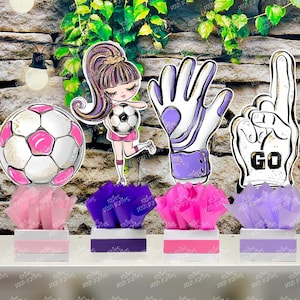 Girl Soccer Brown Theme | Soccer Centerpiece | Girl Sports Party | Soccer Table Topper Centerpiece | Pink Girl Soccer Birthday | INDIVIDUAL