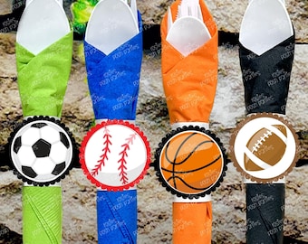 Sports Theme | Sports Napkin Wrapped Utensil Favor | Soccer Baseball Football Basketball Theme | Sports Party Favor | Sports Decor VARIETY