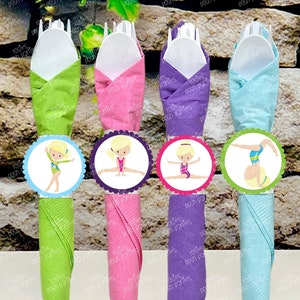 Gymnastics Birthday Theme | Gymnastics Party Decoration | Gym Birthday Party | Blonde Hair Theme | Gymnast Utensils Favor | SET OF 12