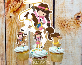 Cowgirl Birthday Theme | Pink Cowgirl Baby Shower Party | Cupcake Stand and Toppers | Pink Western Cowgirl Theme | Cupcake Stand Decoration