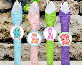 Pink Baby Dinosaur Baby Shower Theme | Dinosaur Party Napkin Wrapped Utensil Kit | Dino Theme Favor | Dino Napkin Hatching Soon VARIETY