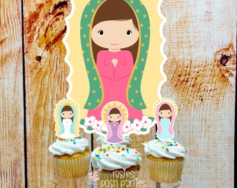 Virgencita Plis | Virgen Mary Theme | Virgen de Guadalupe Party Favors | Virgin Mary Theme | Virgin Cupcake Stand | Cupcake Toppers Theme