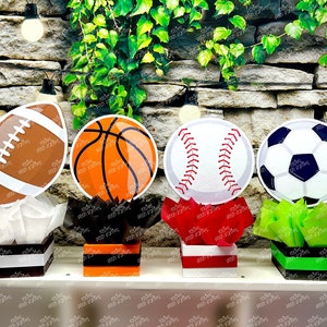 Sports Theme Centerpiece Sports Party Sports Birthday Soccer Football Baseball Basketball decoration for Birthday or themed event SET OF 4 image 1