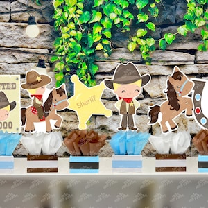 Little Cowboy Baby Shower | Cowboy Theme | Wild West Birthday Table Centerpiece | Western Baby Shower | Wild West Party SET OF 6