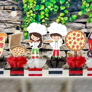 Pizza Party | Movie Pizza Birthday Party | Pizza Table Centerpiece | Italian Pizza Party | Slumber Pizza Theme | Pizza SET OF 6