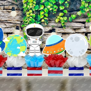 Outer Space Blast Off Centerpiece Decoration Spaceship Outer Planets Astronauts birthday party guest table centerpiece INDIVIDUAL