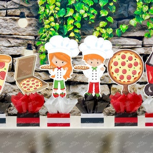 Pizza Party | Movie Pizza Birthday Party | Pizza Table Centerpiece | Italian Pizza Party | Slumber Pizza Theme | Pizza SET OF 6