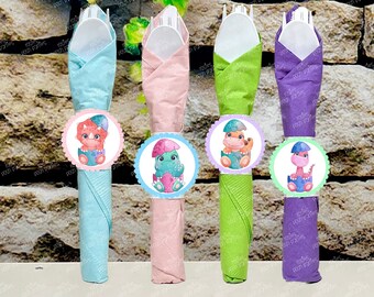 Pink Baby Dinosaur Baby Shower Theme | Dinosaur Party Napkin Wrapped Utensil Kit | Dino Theme Favor | Dino Napkin Hatching Soon VARIETY