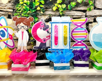 Science Birthday Theme Centerpiece Decoration | Science Party | Science Theme | DNA Party | Mad Scientist Party | Science Decor SET OF 6