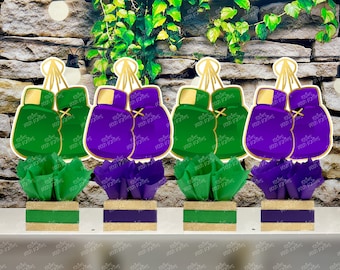 Boxing Main Event Baby Shower Theme | Green Gloves Boxing Theme | Gender Theme Centerpiece Decoration | Purple Royal Gloves Party INDVIDUAL
