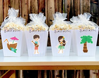 Luau Hawaiian birthday party Favor centerpiece Luau party decoration birthday Little Hawaiian Favor Popcorn favor Boxes Party SET OF 12