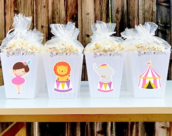 Circus Birthday of Baby Shower Theme | Pink Girl Circus Popcorn Favor Bins | Girl Circus Theme | Carnival Party Favors | Circus SET OF 12