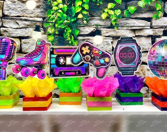 I love the 80s Theme| 80s Birthday Centerpiece | 80s Party Decoration | 80s Decor SET OF 6