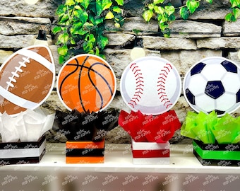 Sports Theme Centerpiece Sports Party Sports Birthday Soccer Football Baseball Basketball decoration for Birthday or themed event SET OF 4