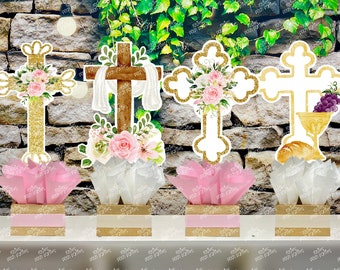 Christening Religious Theme | First Communion | Primera Comunion Decoration | Baptism Cross Centerpiece | Religious Theme | Holy Communion