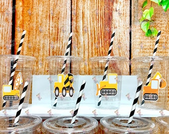 Construction Birthday Theme | Birthday party Favor Cups | Construction Party Cups | Truck Drink Cup Straws | Dump Truck Theme Cup VARIETY