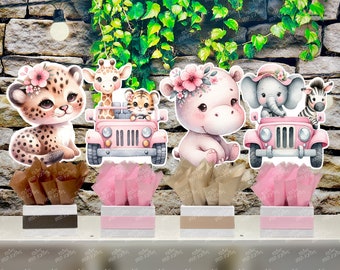 Baby Safari Truck Theme | Safari Baby Shower | Safari Centerpiece Decoration | Safari Party | Safari Theme | Baby Shower Decor SET OF 4