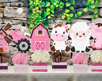 Pink Farm Theme | Girl Farm Birthday | Pink Farm Party | Farm Centerpiece Decoration | Farm Decoration | Farm Animal | Girl Theme SET OF 6