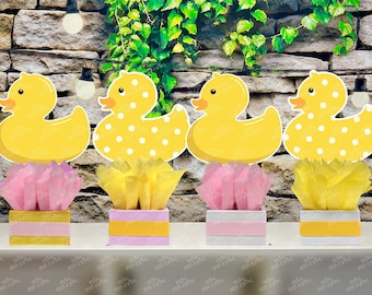 Rubber Ducky Theme Baby Shower Centerpiece Duck Decoration Pink Rubber Ducky Blue Rubber Ducky shower party table Duck centerpiece SET OF 4