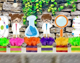 Science Birthday Theme Centerpiece Decoration | Science Party | Science Theme | DNA Party | Mad Scientist Party | Science Decor SET OF 6