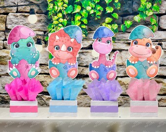 Dinosaur Baby Shower | Dinosaur Theme | Dinosaur Birthday Party Decoration | Dinosaur Centerpiece Hatching Soon Dinosaur Deco Theme SET OF 4