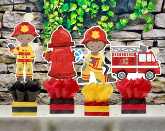 Firefighter Birthday Theme | Fire Truck Party Centerpiece Decoration | Firemen Theme Party | Fire Truck Party Centerpiece | Afro SET OF 4