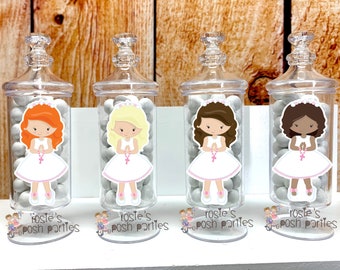 First Holy Communion Religious Celebration party Favor centerpiece party decoration Holy Party Favor Apothecary favor Jars Party SET OF 12