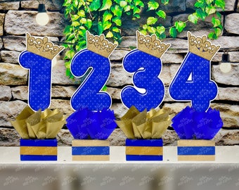 Little Prince Theme | Royal Prince Number | First Birthday | Royal Blue Gold Prince | Blue Gold Table Centerpiece | Prince Theme INDIVIDUAL