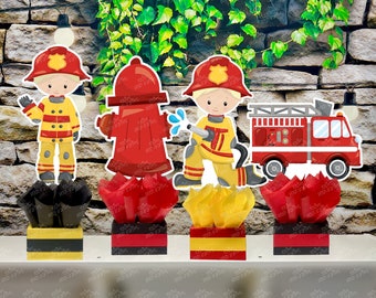 Firefighter Birthday Theme | Fire Truck Party Centerpiece Decoration | Firemen Theme Party | Fire Truck Party Centerpiece | Blonde SET OF 4