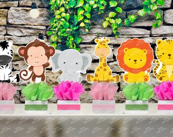 Pink Safari Theme | Jungle Baby Shower | Safari Baby Shower | Its a Girl Theme | Jungle Safari Baby Shower | Theme Centerpiece SET OF 6