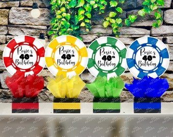 Table Centerpieces For Party Event RoundFunny 12 Sets Casino Themed Party Decorations Table Centerpieces Casino Night Table Party Toppers With Tissue Paper Flowers Poker Desk Topper