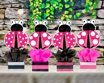 Ladybug Birthday Baby Shower Centerpiece Decoration Ladybug Theme Baby Shower Party Decoration Centerpiece Favor Red Black White SET OF 4