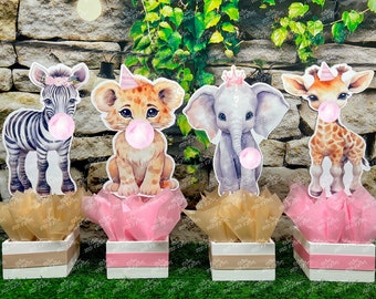 Jungle Baby Shower | Safari Birthday Theme | Jungle Theme | Safari Party Centerpiece | Jungle Animals Party | Bubblegum Gumball SET OF 4