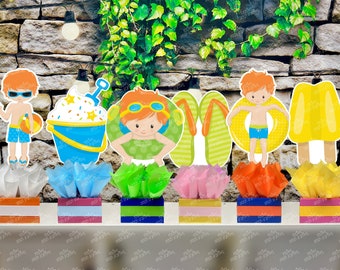 Pool Party Birthday | Summer Birthday Theme | Pool Party Centerpiece | Pool Birthday Party Centerpiece | Girl Boy Pool Party Theme SET OF 6