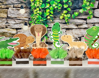 Reptile Theme | Reptile Birthday Party Decoration | Snake Reptile Theme | Birthday Party Centerpiece | Reptile Snake Turtle SET OF 6