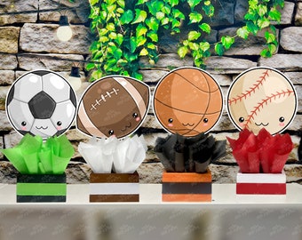 Sports Theme Centerpiece Sports Party Sports Birthday Soccer Football Baseball Basketball decoration for Birthday or themed event SET OF 4