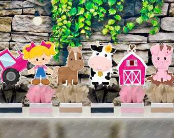 Pink Farm Theme | Girl Farm Birthday | Pink Farm Party | Farm Centerpiece Decoration | Farm Decoration | Farm Animal | Girl Theme SET OF 6